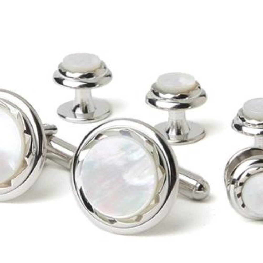 Genuine Mother Of Pearl Diamond Cut Rim Silver Formal Set